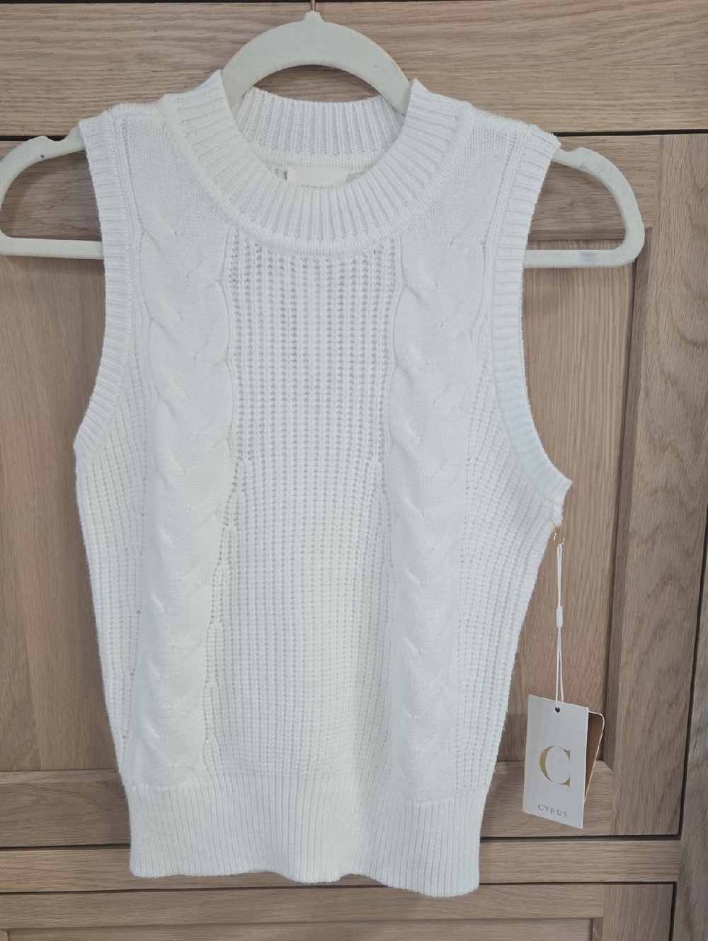 Cyrus Cable Knit Sleeveless Vest in Cream